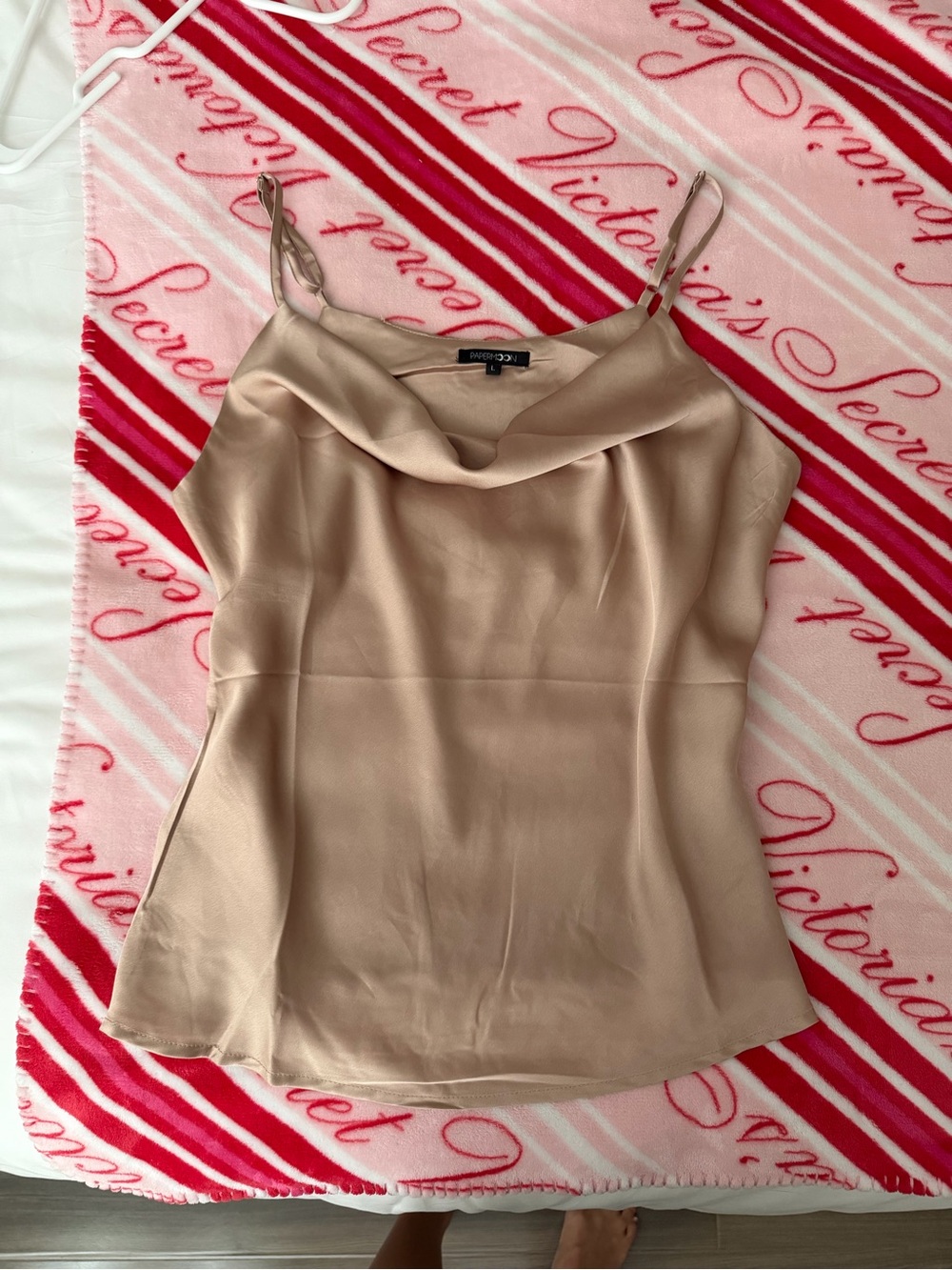 Papermoon Champagne Satin Cowl Neck Tank Top